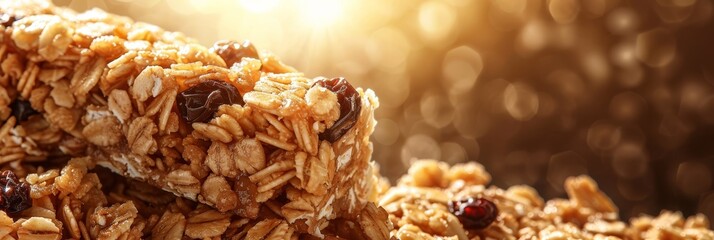 Wall Mural - Detailed close up of chewy granola bar showcasing soft texture and flavorful mix ins