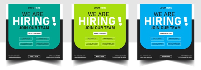 Wall Mural - Hiring recruitment open job vacancy design vector social media post banner template or web banner layout