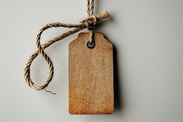 A close up of a blank wooden tag with a jute rope tied to it.