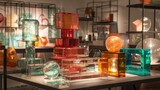 Fototapeta Paryż - Assorted colorful glass decor objects on display.