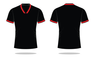 Wall Mural - Black-red short-sleeve football jersey design on a white background. Front and back views, vector file.