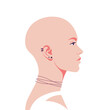 A profile of a bald young woman with piercing. Side view. Fashion model. Vector flat illustration