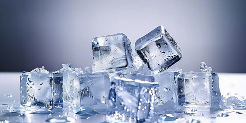 Poster - A pile of ice cubes on white background, 