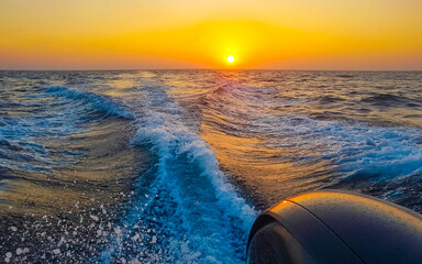 Wall Mural - Maldives tropical paradise island golden sunset from boat trip tour.