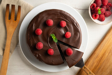 Wall Mural - Chocolate Sachertorte with raspberry jam filling.