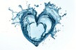 Realistic blue water hearth splash isolated on white background.