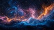 A beautiful space nebula with bright stars and colorful gas clouds.