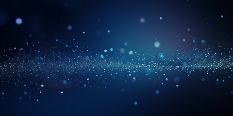Wall Mural - Blue banner dark bokeh particles glitter awards dust gradient abstract background. Futuristic glittering in space on blue background blank empty with copy space 