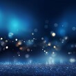 Blue banner dark bokeh particles glitter awards dust gradient abstract background. Futuristic glittering in space on blue background blank empty with copy space 