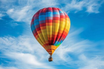 Wall Mural - Rainbow-colored hot air balloon floating elegantly with a transparent sky