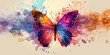 Zeichnung eines bunten Schmetterling in farbenfrohen Design für Hintergrundmotiv im Querformat für Banner, ai generativ