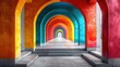 This image shows a captivating perspective of a colorful arched walkway, evoking feelings of wonder and exploration