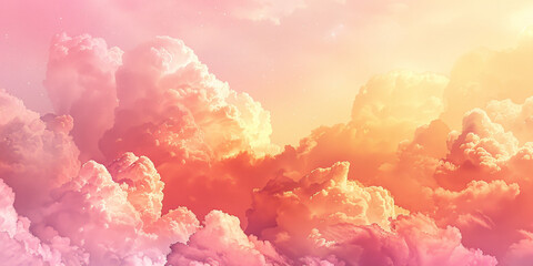 Wall Mural - Light pink sky background with pastel color clouds. Pink clouds in the sky stage fluffy cotton candy ,summer paradise dreamy concept.banner