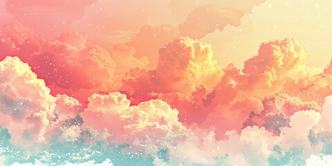 Wall Mural - Light pink sky background with pastel color clouds. Pink clouds in the sky stage fluffy cotton candy ,summer paradise dreamy concept.banner