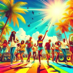 Wall Mural - International Reggae Day celebration. Ragga Jamaican dance music holiday