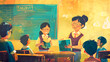 classroom background illustration for teachers day,generative Ai