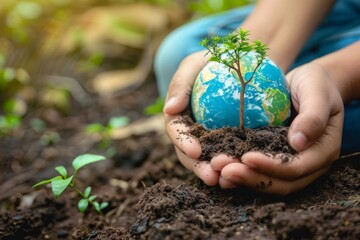 Planting trees with volunteer families for eco-friendly and corporate social responsibility campaigns. Beautiful simple AI generated image in 4K, unique.