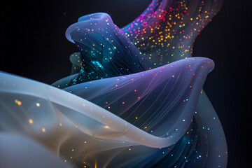Wall Mural - abstract flowing fluid light particles colorful spectrum smooth curve on black background in concept