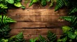 wooden and border green leaf of background