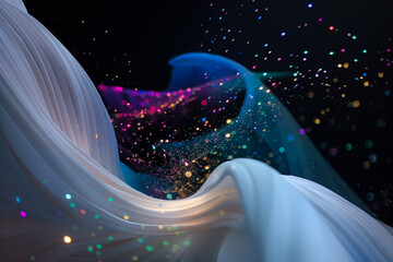 Wall Mural - abstract flowing fluid light particles colorful spectrum smooth curve on black background in concept