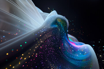 Wall Mural - abstract flowing fluid light particles colorful spectrum smooth curve on black background in concept
