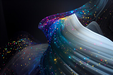 Wall Mural - abstract flowing fluid light particles colorful spectrum smooth curve on black background in concept