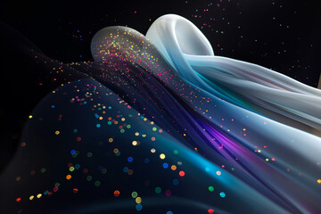 Wall Mural - abstract flowing fluid light particles colorful spectrum smooth curve on black background in concept
