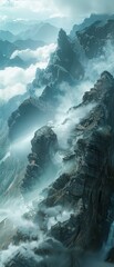 Canvas Print - a mountain range with a misty, foggy atmosphere
