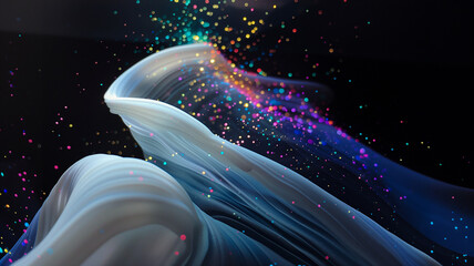 Wall Mural - abstract flowing fluid light particles colorful spectrum smooth curve on black background in concept