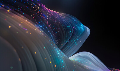 Wall Mural - abstract flowing fluid light particles colorful spectrum smooth curve on black background in concept