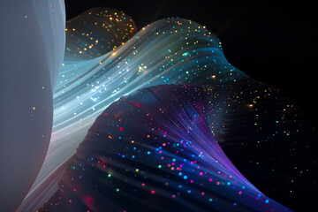 Wall Mural - abstract flowing fluid light particles colorful spectrum smooth curve on black background in concept
