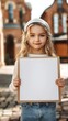 child holding a blank paper