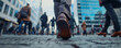 © connel_design - Close-up of walking feet on city street, dynamic urban life.