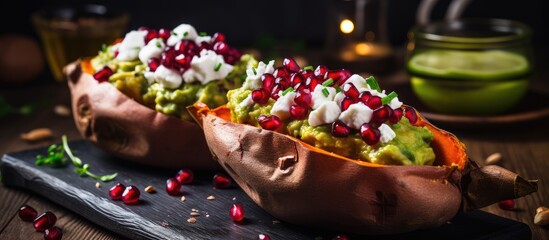 Wall Mural - Stuffed sweet potatoes with guacamole and pomegranate