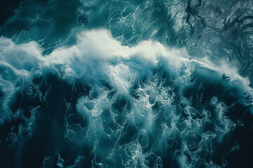 Wall Mural - Aerial views over crashing sea waves on rocking ocean crop 