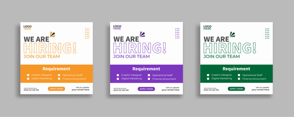 Wall Mural - We are hiring job vacancy social media post or square web banner template vector design