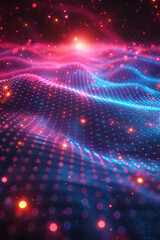 Poster - A pulsating neon grid on a dark backdrop, evoking an 80s retro-futuristic feel,