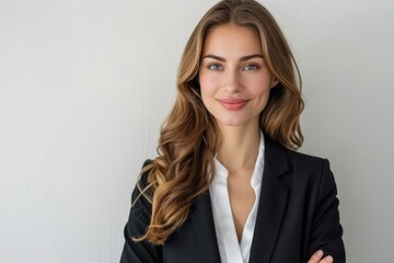 Business Woman Suit. Confident Woman Smiling Portrait. Young Executive in White Suit