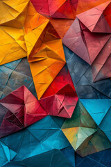Poster - A seamless origami paper pattern, colorful and folded, creating a playful geometric design,