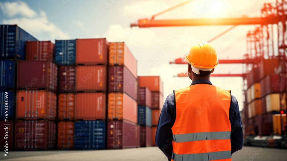 Shipping Container Job Container construction engineer, logistics worker standing in foreign ...