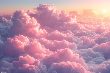 Poster - A tapestry of clouds at sunset, their soft edges dyed pink and gold, offering a dreamscape backdrop,