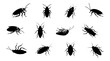 © Jafree - Set of Black silhouettes of cockroaches isolated on white background. Black and white illustration. Icon, sign, pictogram. Pest control and infestation concept for design, print, educational material
