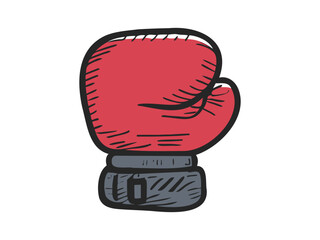 Sticker - Red boxing glove illustration. Single sporting glove with a simplistic design. Concept of sports equipment, boxing training, combat sports. Isolated on white background. Print