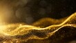 digital gold color particles flow with dust and bokeh background