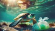plastic pollution in ocean environmental problem turtles can eat plastic bags mistaking them for jellyfish dirty water concept