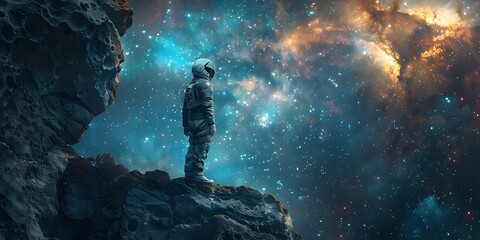 Wall Mural - solitary astronaut gazing upon the boundless cosmic wonders of the universe