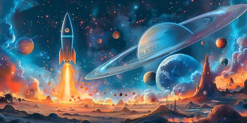 Wall Mural - thrilling space adventure in a fantastical celestial landscape