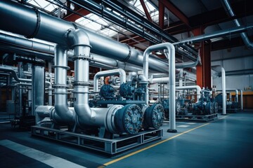 Wall Mural - Modern industrial building with pipes, heat exchangers and valves.