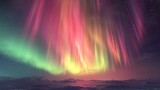 Fototapeta Tęcza - Aurora: A mesmerizing 3D visualization of the aurora australis, with a spectacular array of colors including pink, green, and yellow painting the Antarctic sky