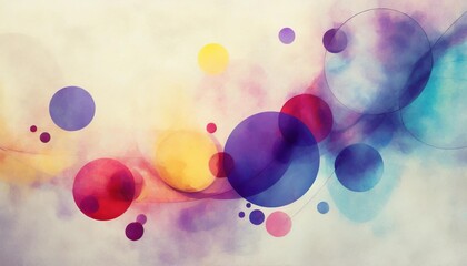 Wall Mural - abstract modern art background style design with circles and spots in colorful blue yellow red and purple on light beige or white background